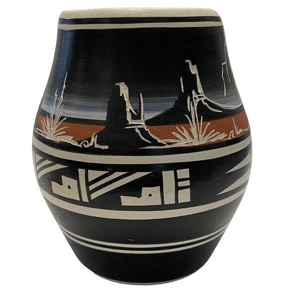 Other - Vintage Naatsilid Etched Pottery Vase Navajo Signed Storm Desert Native American